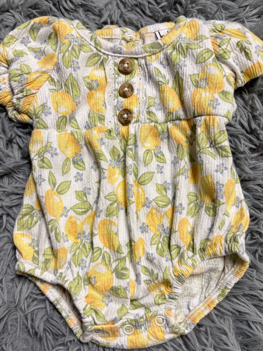 Vintage Yellow and Green Lemon Print Baby Romper
